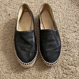 Chanel Black Leather Espadrilles